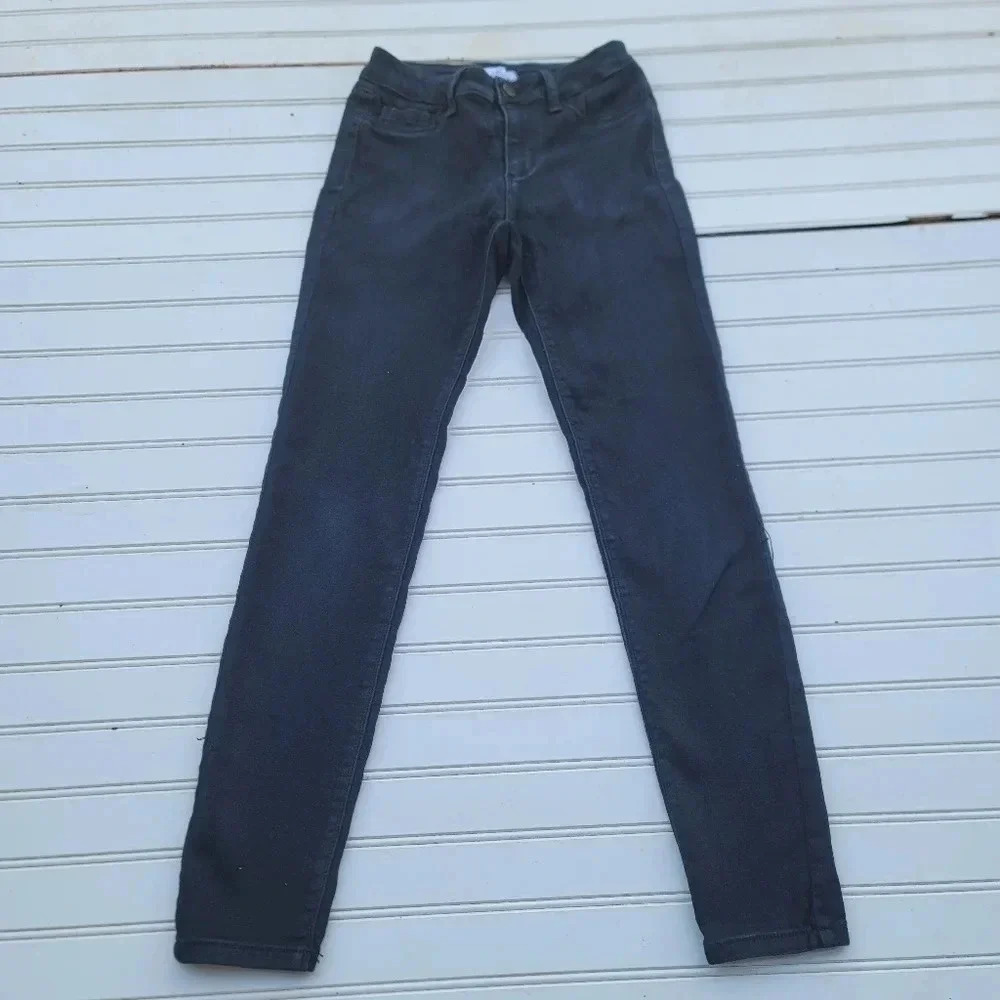 THREAD & OTHER Stretch Black Womens sz 1/2 Faux Pockets Skinny Jeans 24x27